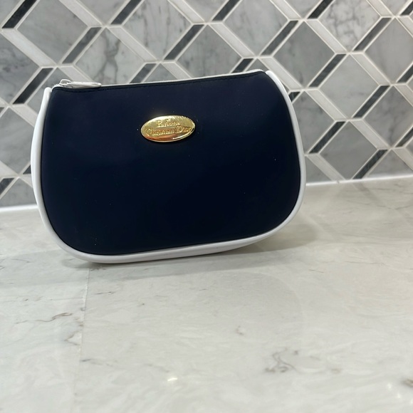 DIOR Navy and White Sateen Gold Medal Medallion Beauty Cosmetic Bag - Picture 10 of 11